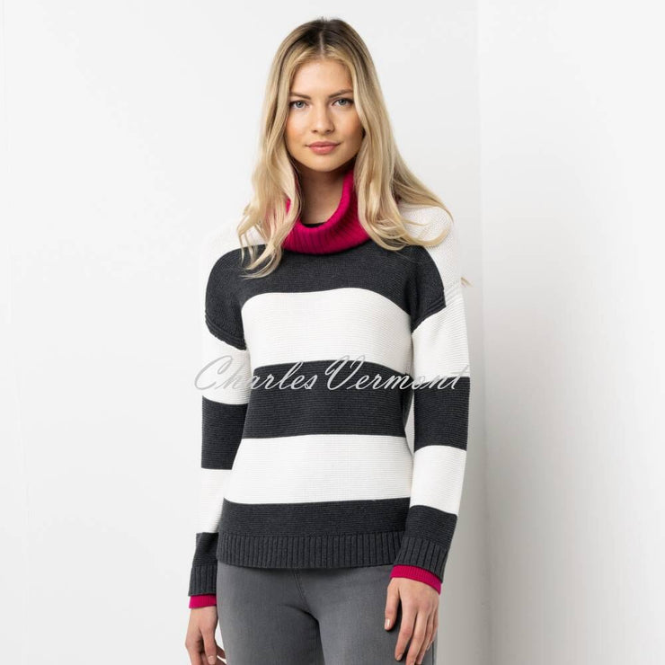 Marble Striped Sweater - Style 6749-126 (Charcoal Grey / Ivory / Raspberry)