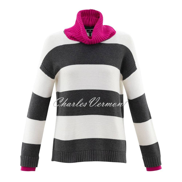 Marble Striped Sweater - Style 6749-126 (Charcoal Grey / Ivory / Raspberry)