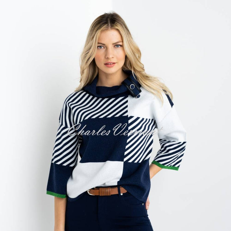 Marble Sweater - Style 6780-195 (Navy / Ivory / Green)