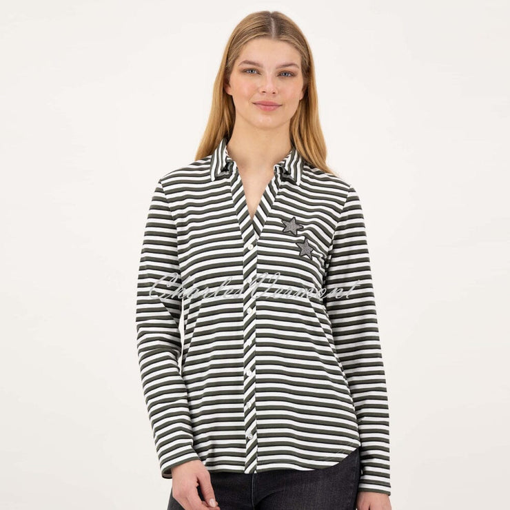 Just White Jersey Striped Stretch Blouse - J2299