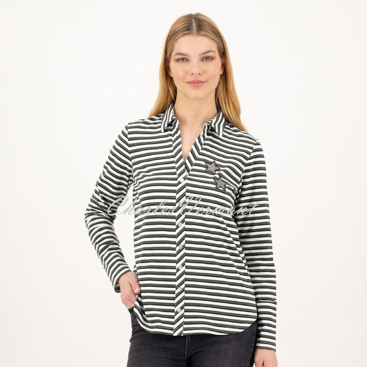 Just White Jersey Striped Stretch Blouse - J2299