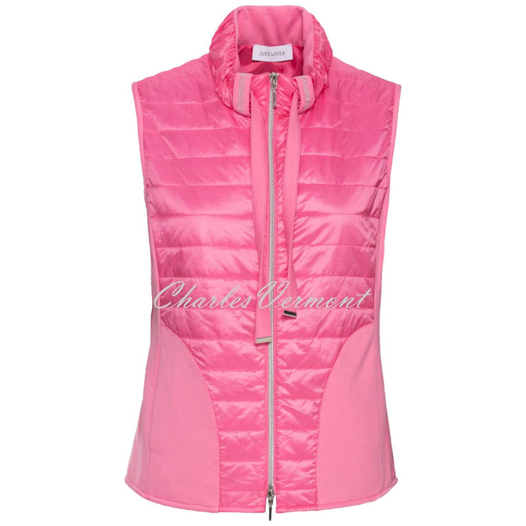 Just White Quilted Gilet with Rhinestone Detail - Style J3005 (Pink)