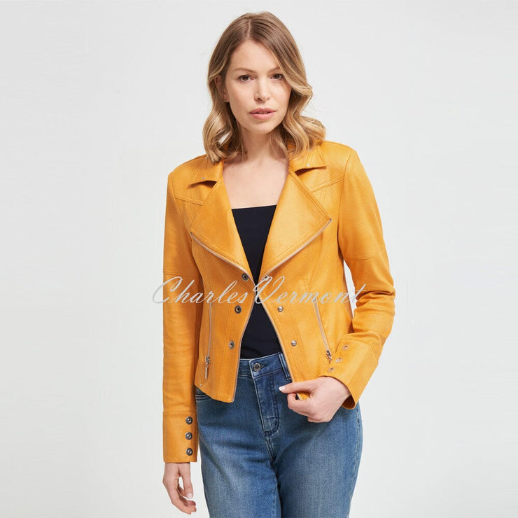 Joseph Ribkoff Faux Leather Jacket – Style 213945 (Marigold)