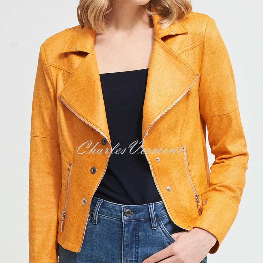 Joseph Ribkoff newest Marigold Faux Leather Long Sleeve Cropped Moto Jacket 213945 NWT