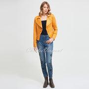 Joseph Ribkoff Faux Leather Jacket – Style 213945 (Marigold)