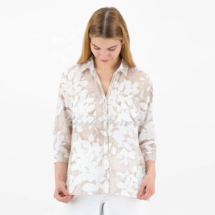 Just White Floral Blouse - Style J1926 (Beige)