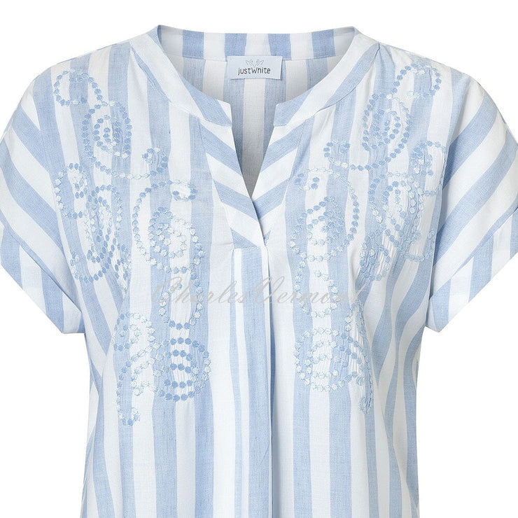 Just White Blouse – Style 44055-421 (Pale Blue / White)