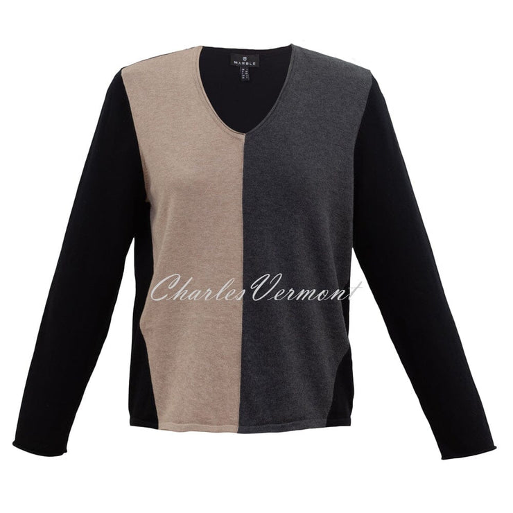 Marble V-neck Sweater – style 6384-166 (Light Camel)