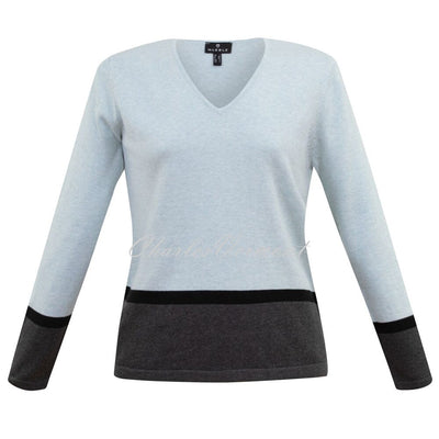 Marble V-neck Sweater – style 6387-167 (Ice Blue / Charcoal Grey / Black)