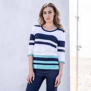 Marble Striped Sweater - Style 6503-163 (Aqua Blue / Navy / White)