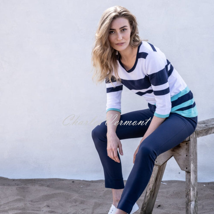 Marble Striped Sweater - Style 6503-163 (Aqua Blue / Navy / White)